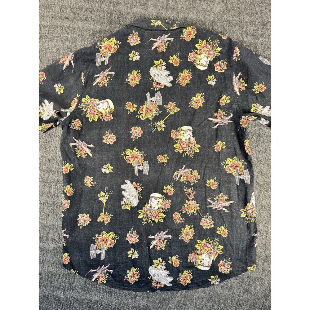 Mens Star Wars Floral Print Black Button Up Short Sleeve Shirt XL - Picture 3 of 7